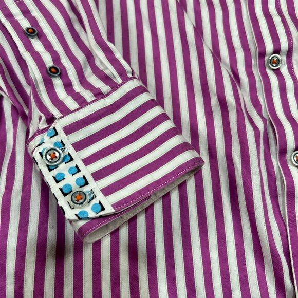 Robert Graham X Button Up Shirt Mens Large Purple Striped Long Sleeve Flip Cuff - Picture 3 of 11